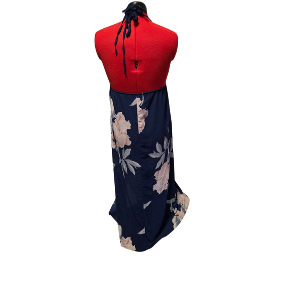 Unbranded halter blue floral maxi dress, no size marking** - Picture 2 of 3